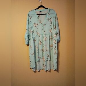 Torrid Mint Floral Tab Sleeve Hi-Lo Tunic Duster Size 4/4X